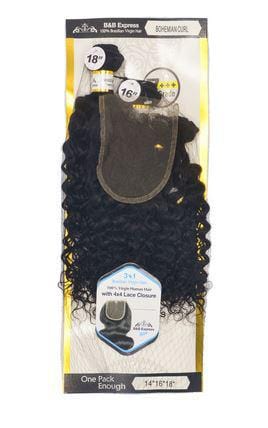 B&B EXPRESS BLUE 100% BRAZILIAN VIRGIN HAIR BOHEMIAN CURL 14", 16", 18" W/4X4 LACE CLOSURE