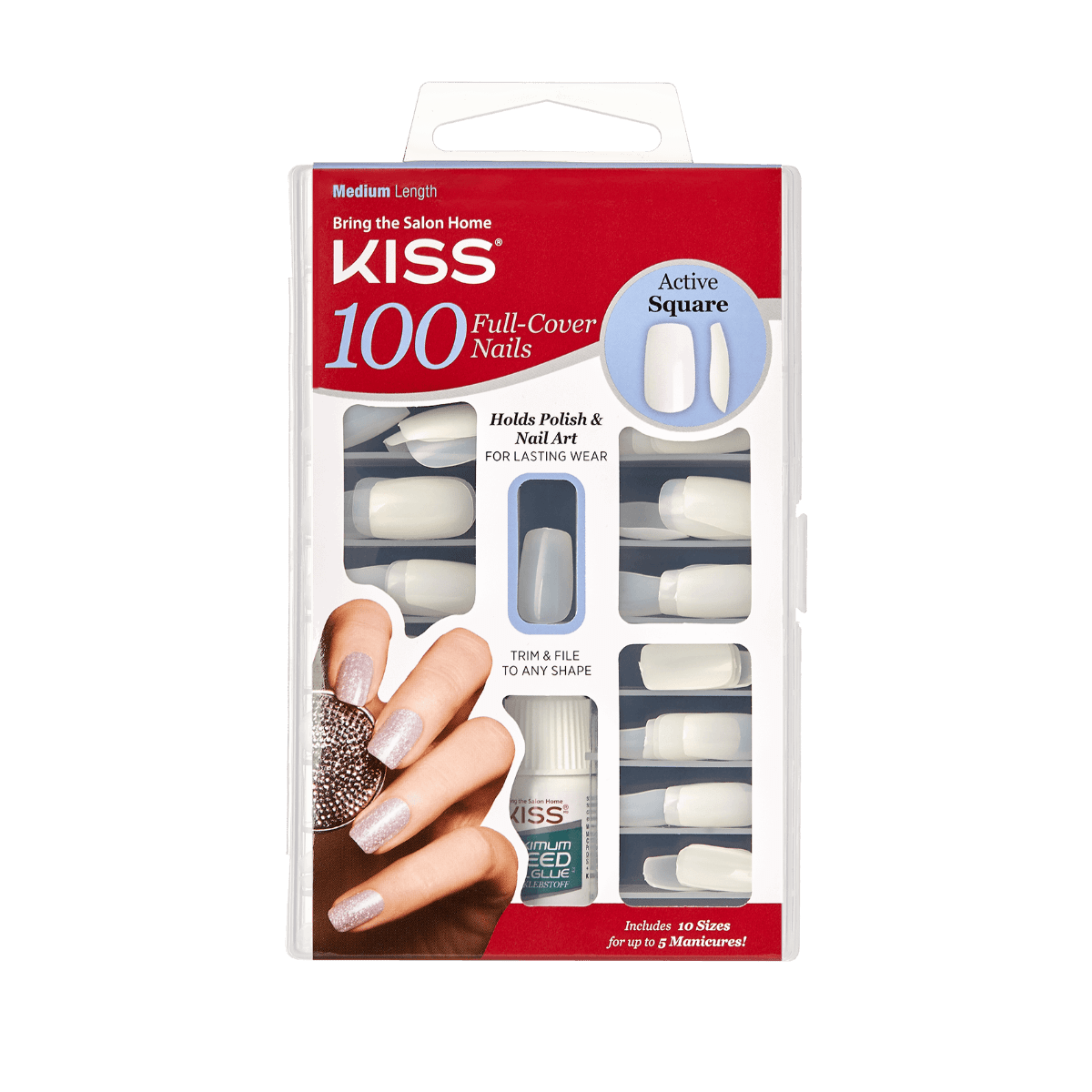 KISS 100 FULL-COVER NAILS ACTIVE SQUARE #100PS12