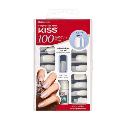 KISS 100 FULL-COVER NAILS ACTIVE SQUARE #100PS12